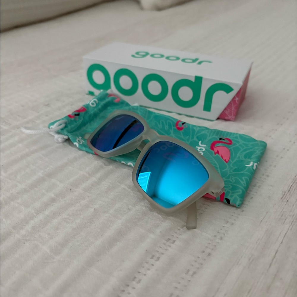 Goodr Women's Gray and Blue Sunglasses Middle Seat Advantage